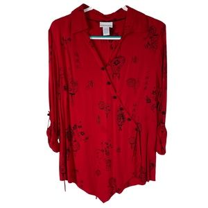 Soft Surroundings Asian Inspired Tunic Top Size Large Red/Black